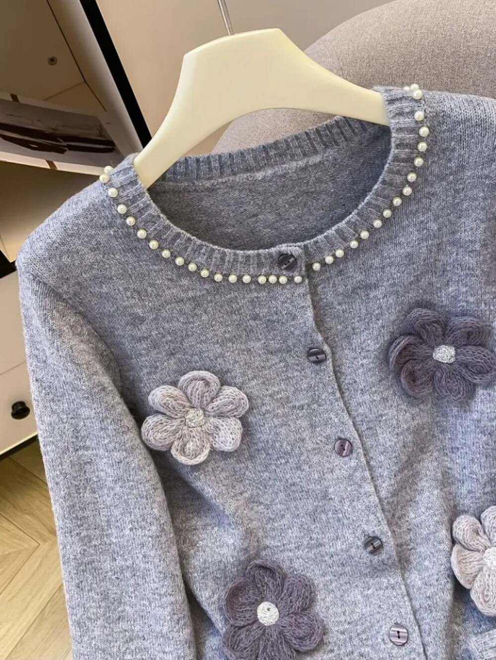 Handmade 3D Floral Round Neck Sweater Cardigan Jacket 2026 Autumn New Long